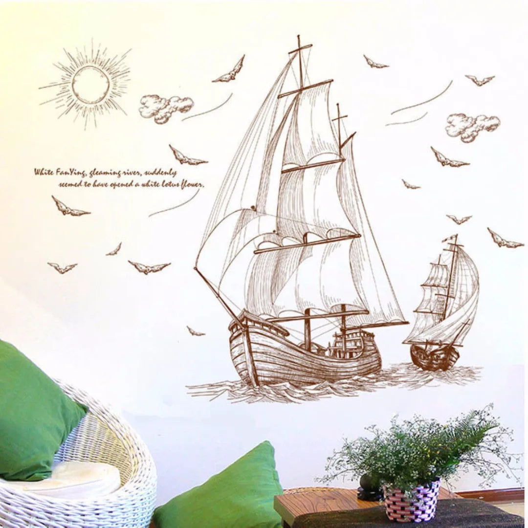 JX-LCLYL  Removable Pirate Ship Sailing Wall Sticker Vinyl PVC Decal DIY Art Home Decor