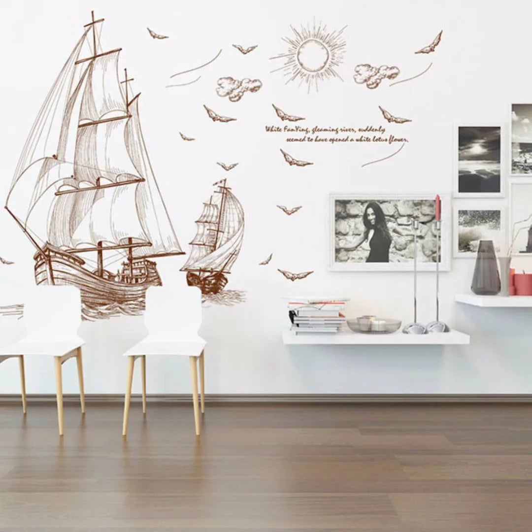 JX-LCLYL  Removable Pirate Ship Sailing Wall Sticker Vinyl PVC Decal DIY Art Home Decor