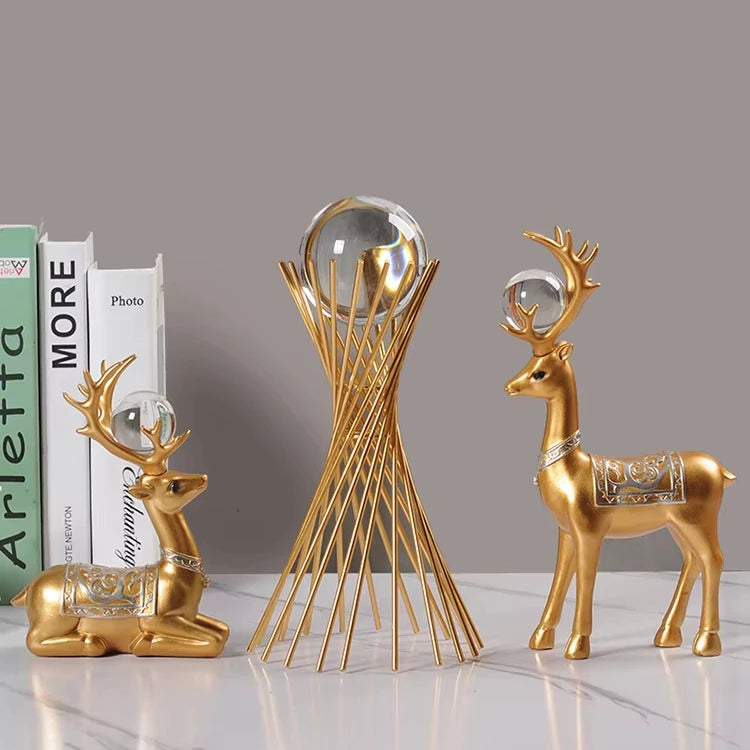 Modern Nordic Folk Art Artistic Resin Deer Sculpture Ornament-Light Luxury Holiday Home Decor for Living Room TV Cabinet