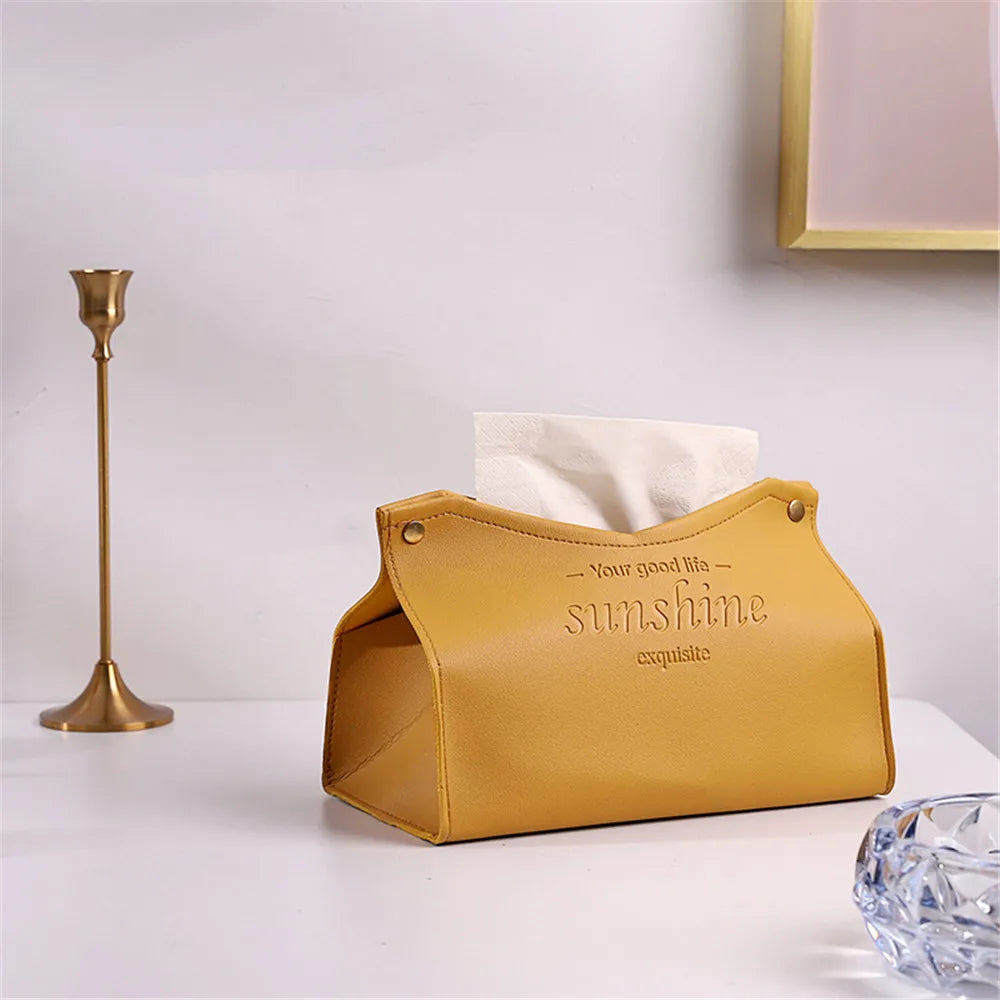 Premium PU Leather Tissue Box - Nordic Foldable Napkin Holder Organizer