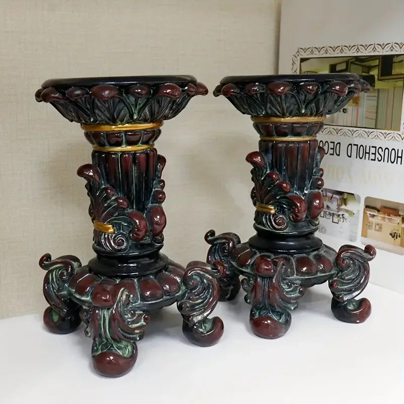 Resin Crafts Hand-painted Fashion Candle Holder Artistic Decor Gold Accent Ornate Pattern Detail Indoor Dining Space