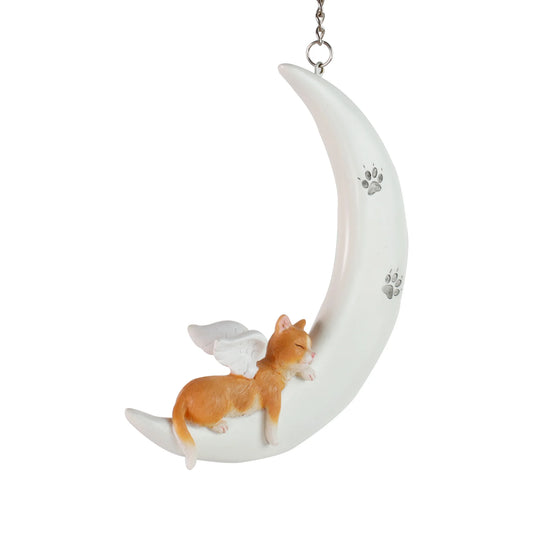 Angel Cat Moon Resin Ornament Cartoon Painting Style Animal Pattern Pet Memorial Figurine for Indoor Outdoor Home Decor Souvenir