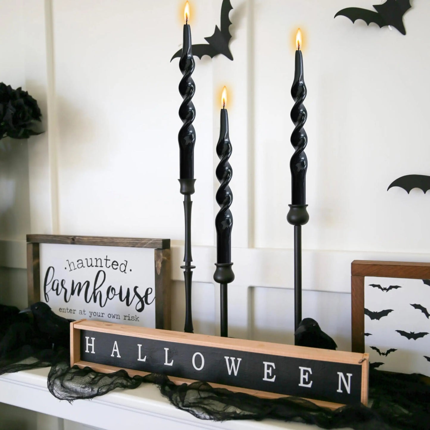 Halloween Taper Candle Black Candles - 4 PCS Spiral Candles Unscented Twisted Candlesticks 10 Inch for Dinner Wedding Home Decor
