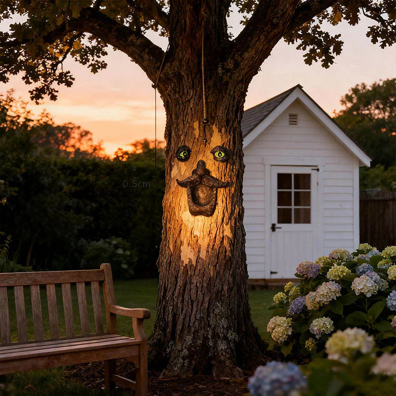 Whimsical Tree Face Resin Statue Novelty-Themed Art Deco Figurine for Garden Outdoor Display Painted Animal for Home Decor