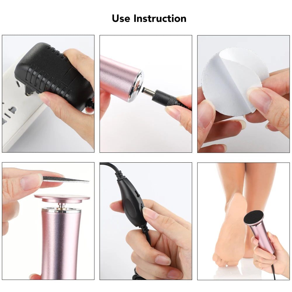 Electric Pedicure Foot File - Rechargeable Callus Remover with Replacement Sandpaper Rollers