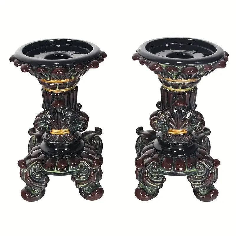 US in - Stock  Resin Classical Square Candle Holders - Exquisite Home Decor Ornaments