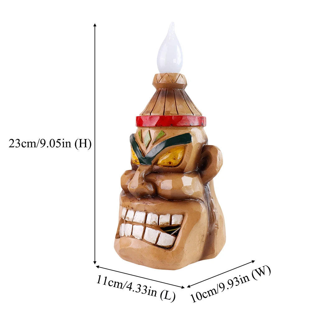 Solar-Powered Tiki Head Garden Light with Smiling Face, Outdoor Waterproof Polynesian Decor with Warm LED Glow for Patio or Yard
