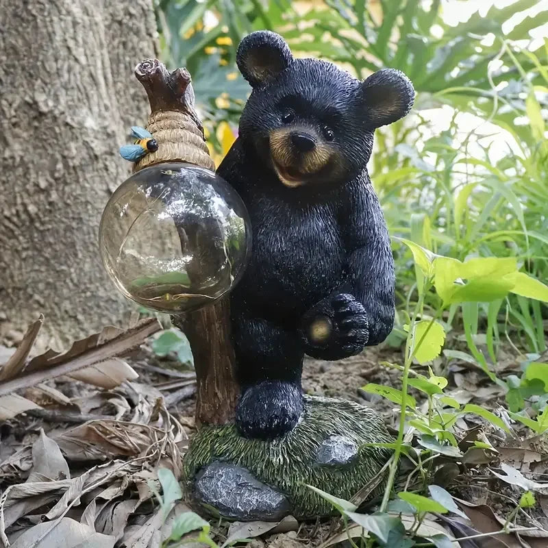 Bear-Themed Resin Christmas Crafts Statue Artistic Hand-painted Fashion Decor Light Globe Nature Detail Outdoor Garden