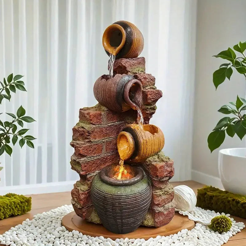 Resin - Made Brick - Shaped Jar with Inlaid Tile Fountain - Ideal for Home Decor Enthusiasts