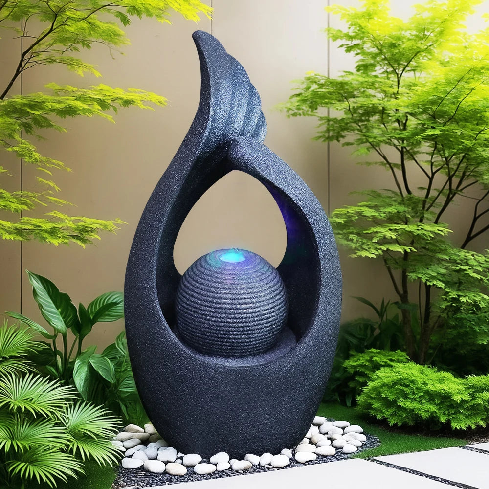 US Stock! Resin Hollow - Designed Fountain with Orb - Ideal for Garden and Home Decor Lovers, Gardens or Indoor Living Spaces