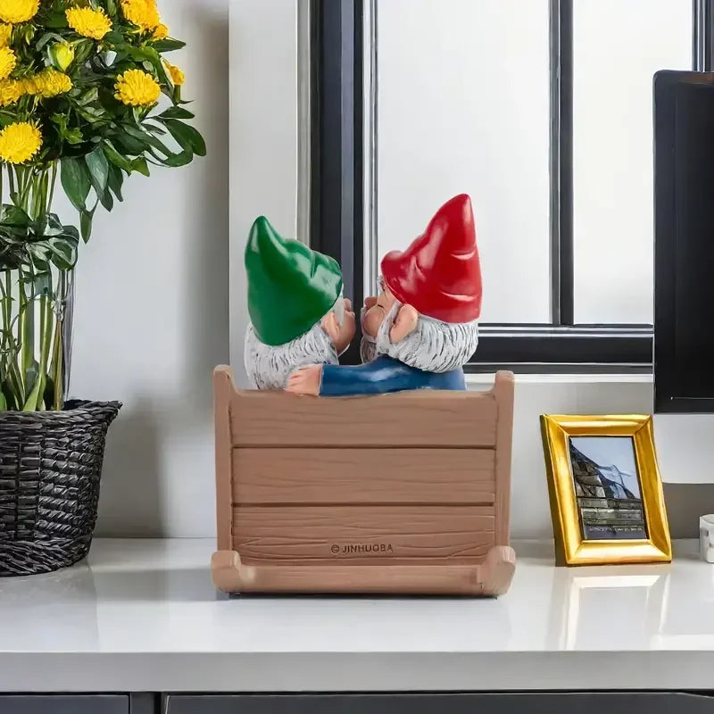 Romantic Gnome Couple Resin Figurine Hand-painted Modern Art Design Whimsical Artistic Home Decor Indoor Tabletop Statue