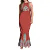 Undefined Polynesian Tribal Long Bodycon Sleeveless Mermaid Evening Dresses Tie Knotted Back Women's Fishtail Casual Dresses