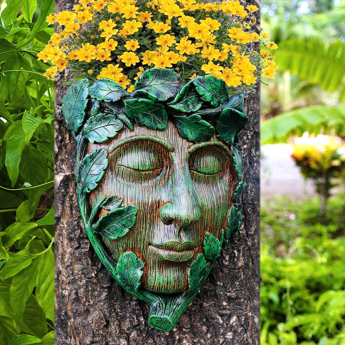 Unique Human Face Tree Ornament - Halloween Home Decor & Garden Decor for Outside, Fit Patio Resin Craft Ornament