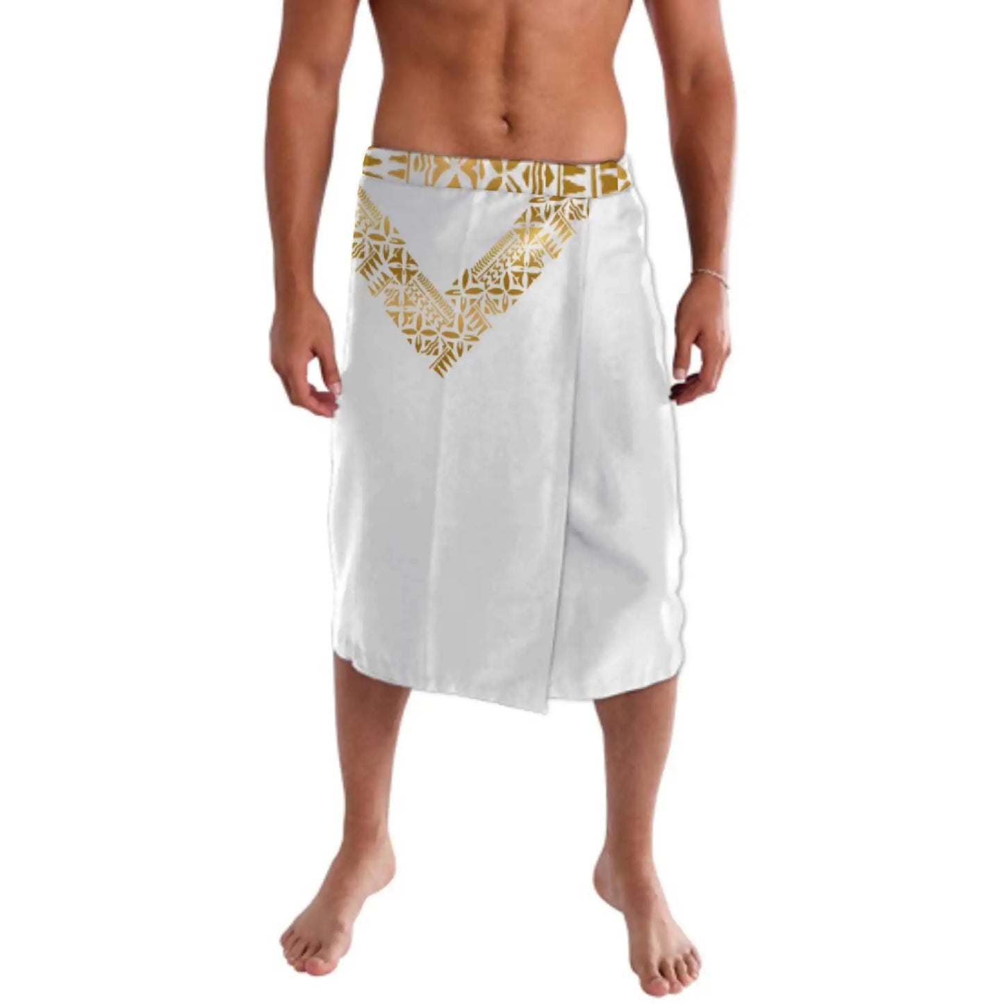 Print on Demand Custom Good Quality Golden Printed Lavalava Mens Skirt Samoan Traditional Clothes White Hawaii Sarongs for Men