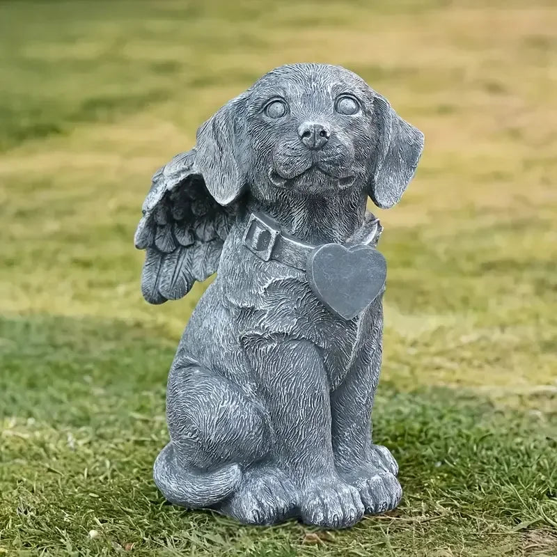 Angel Winged Dog Resin Statue Heart Accentuated Garden Memorial Figurine for Outdoor Home Decor Gifts Sea Style Art Inspiration