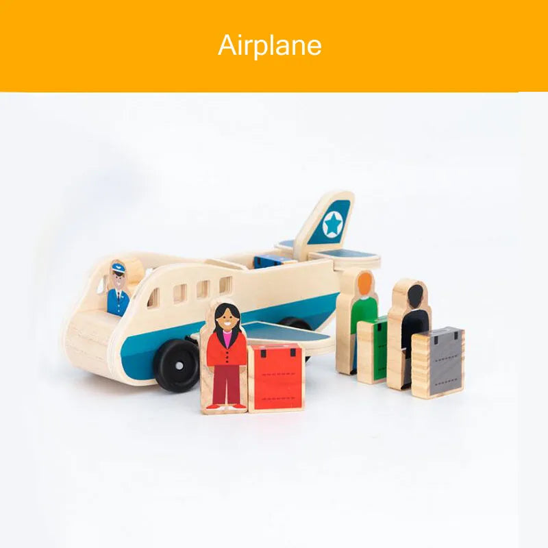 Wooden Train Tracks Scene Accessories Wooden Double Platform Gas Station Airplane Airport Educational DIY Toys For Children