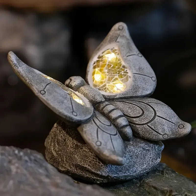Butterfly-Themed Animal Resin Crafts Statue Hand-painted Artistic Decor Light Stained Glass Detail Holiday Outdoor Garden