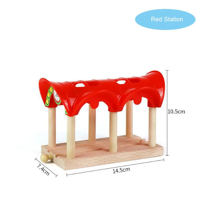 New Wooden Railway Train Track Set Accessoriess Train Station Tunnel Crane Fit All Brands Wood Tracks Educational Toys For Kids