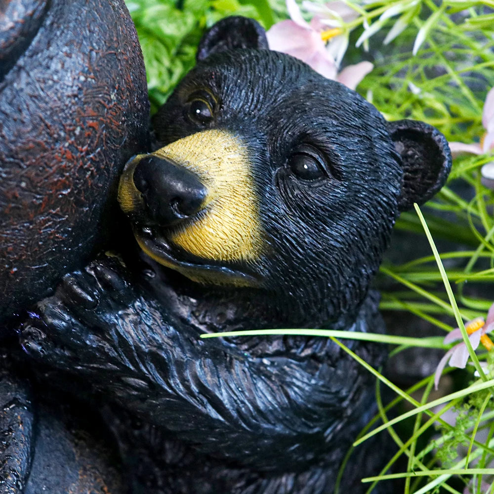 US in - Stock Resin Two - Black - Bear Themed Water Fountain with LED Lights- Ideal for Nature Lovers and Home Decor Enthusiasts