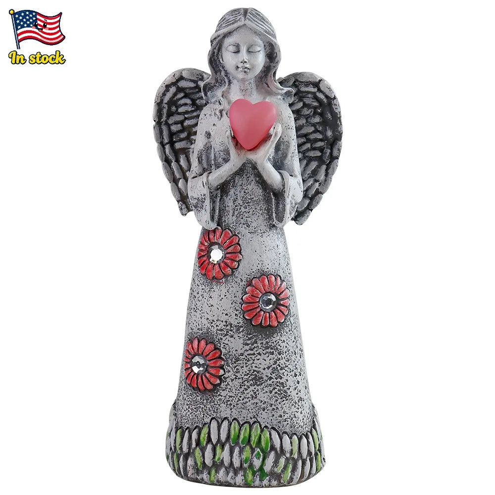 US Stock! Solar - Powered Resin Angel Lamp with Flower Decor - Ideal for Home Decor Aficionados and Angel Collectors