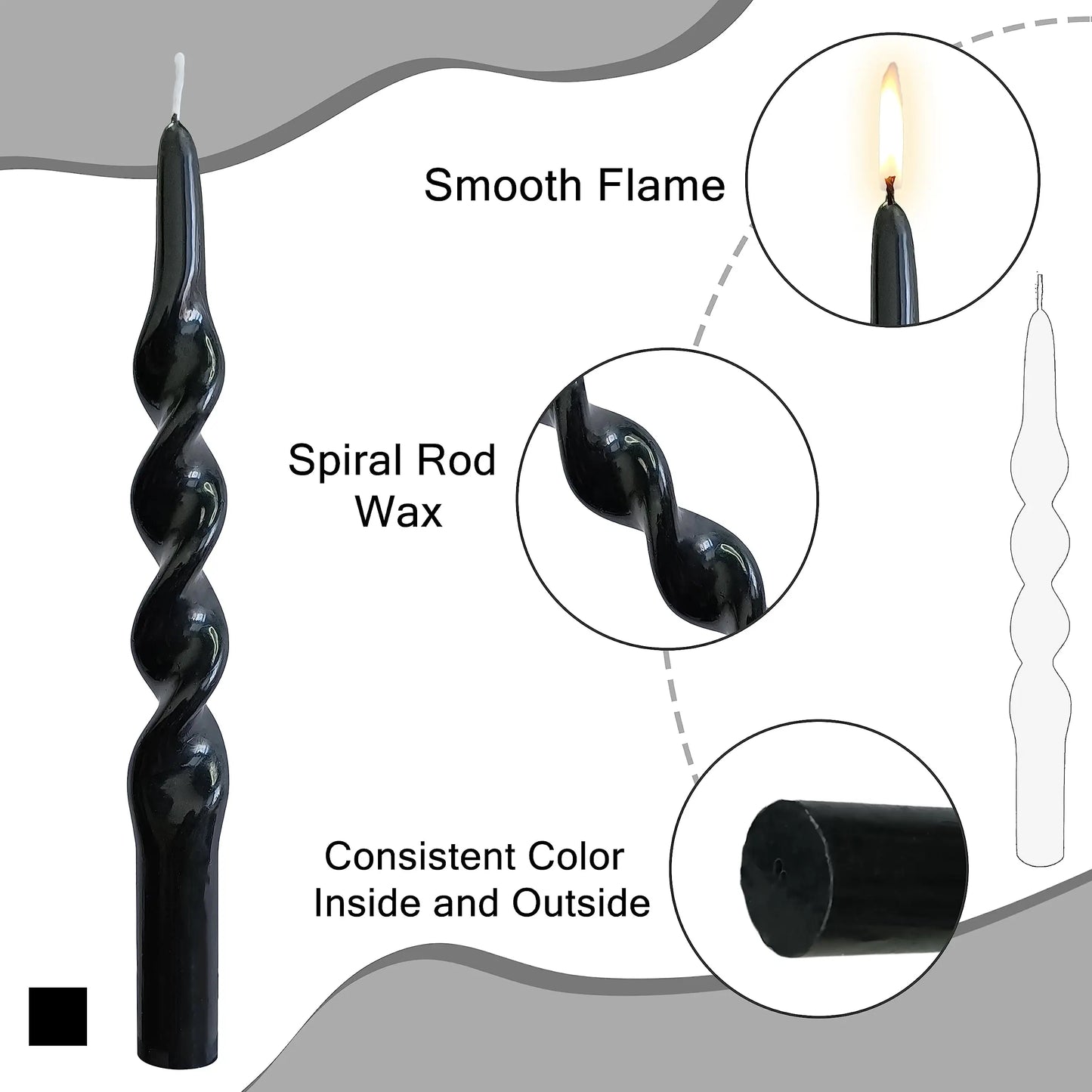 Halloween Taper Candle Black Candles - 4 PCS Spiral Candles Unscented Twisted Candlesticks 10 Inch for Dinner Wedding Home Decor