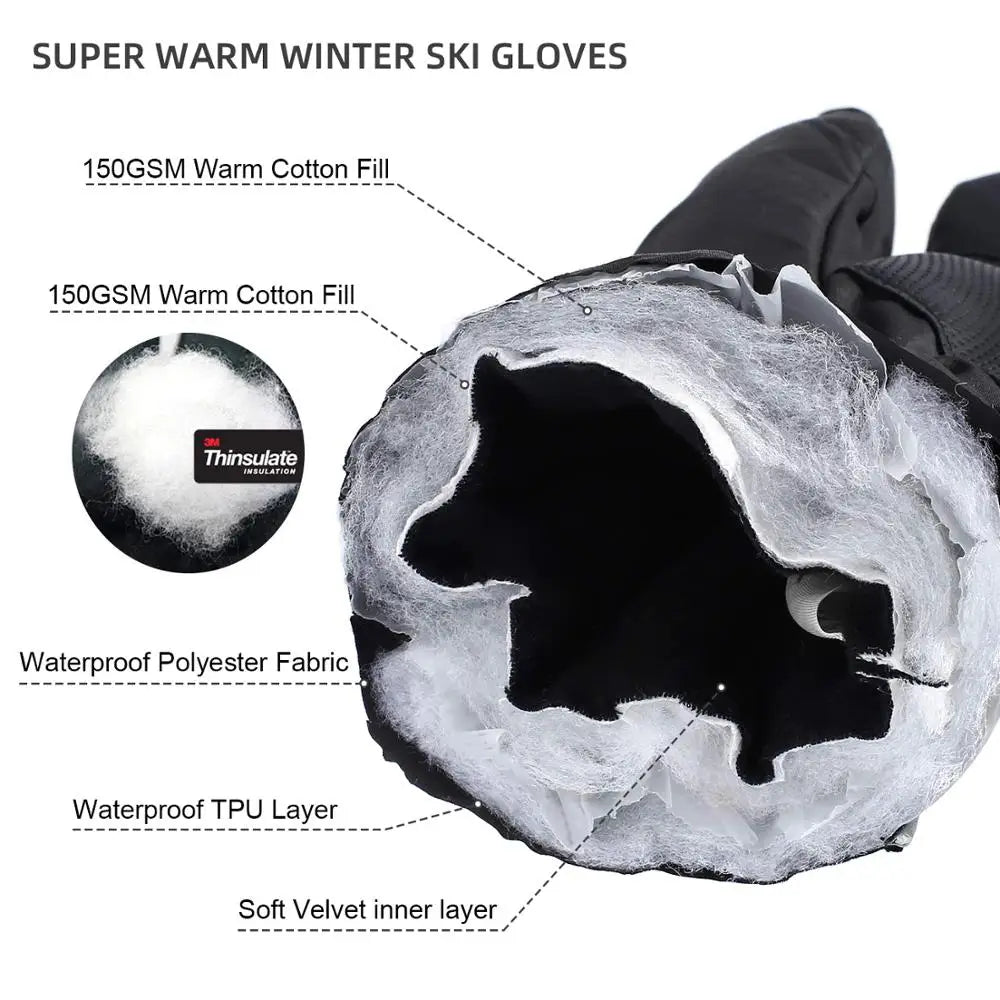 MOREOK Ski Gloves 3M Warm Full Finger Touch Screen Winter Cycling Gloves Reflect Bike Glove Windproof Motorcycle Glove Men Women