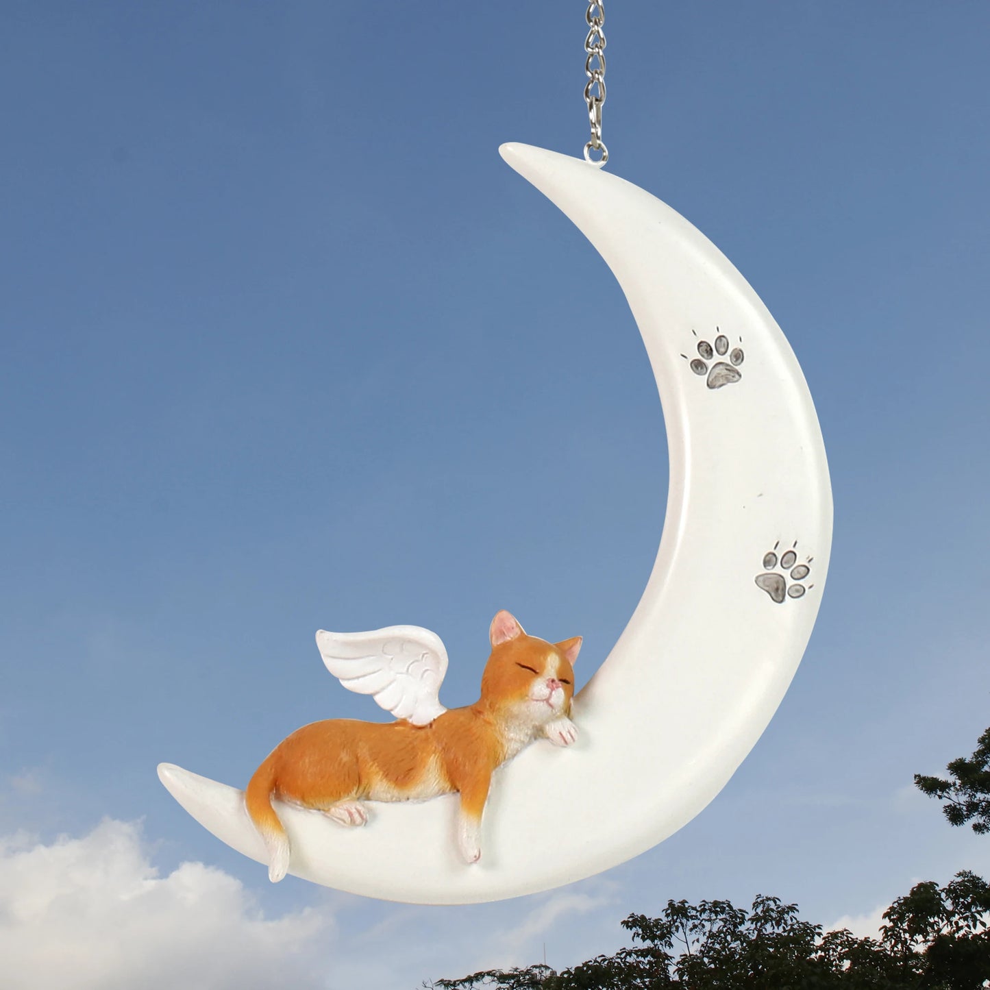 Angel Cat Moon Resin Ornament Cartoon Painting Style Animal Pattern Pet Memorial Figurine for Indoor Outdoor Home Decor Souvenir