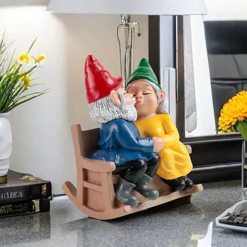 Romantic Gnome Couple Resin Figurine Hand-painted Modern Art Design Whimsical Artistic Home Decor Indoor Tabletop Statue
