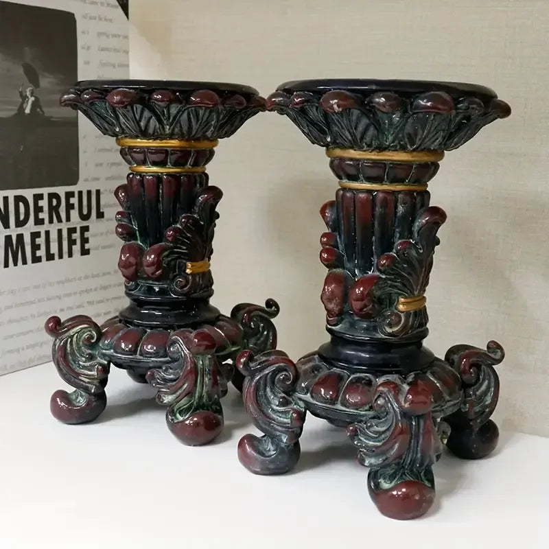 Resin Crafts Hand-painted Fashion Candle Holder Artistic Decor Gold Accent Ornate Pattern Detail Indoor Dining Space
