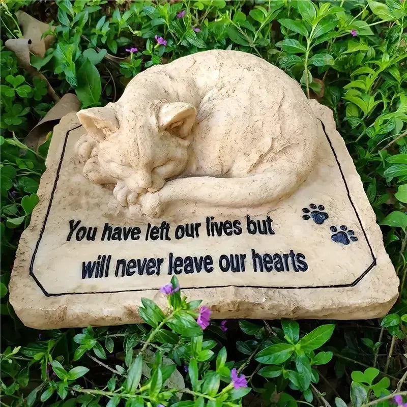 Cat-Themed Resin Crafts Fashion Holiday Memorial Plaque Artistic Decor Hand-painted Message Paw Print Detail Outdoor Garden Pet
