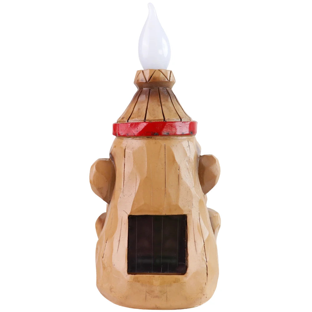 Solar-Powered Tiki Head Garden Light with Smiling Face, Outdoor Waterproof Polynesian Decor with Warm LED Glow for Patio or Yard