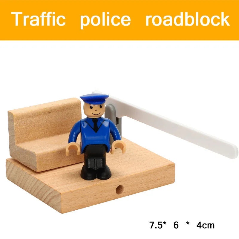 Wooden Train Tracks Scene Accessories Wooden Double Platform Gas Station Airplane Airport Educational DIY Toys For Children