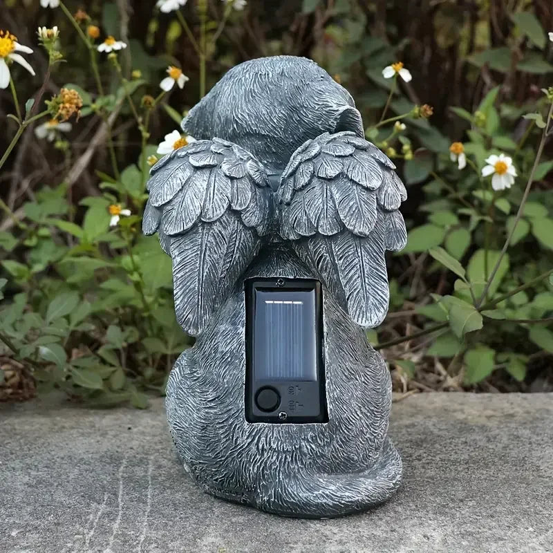 Angel Winged Dog Resin Statue Heart Accentuated Garden Memorial Figurine for Outdoor Home Decor Gifts Sea Style Art Inspiration