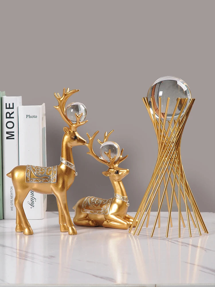 Modern Nordic Folk Art Artistic Resin Deer Sculpture Ornament-Light Luxury Holiday Home Decor for Living Room TV Cabinet