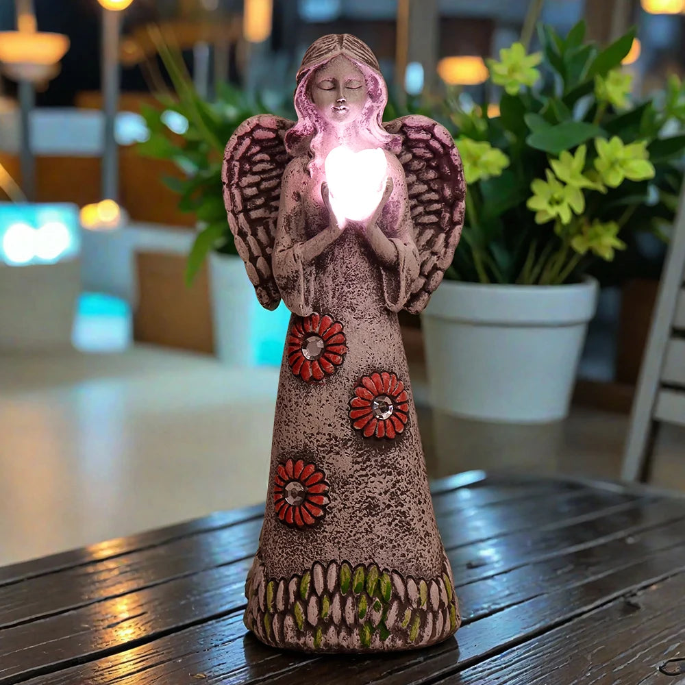 Solar-Powered Flower Angel Statue with Heart - Outdoor Garden & Home Decor, Perfect Halloween Gift
