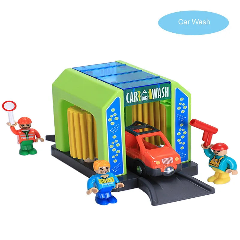 New Wooden Railway Train Track Set Accessoriess Train Station Tunnel Crane Fit All Brands Wood Tracks Educational Toys For Kids