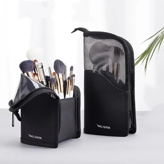 Premium Standing Cosmetic Bag - Clear Zipper Makeup Brush Organizer