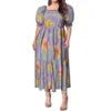 Best Price Wholesale Custom Hawaiian Tropical Flower Printing Multi Tiered Dresses Micronesia Puff Short Sleeve Ladies Dresses