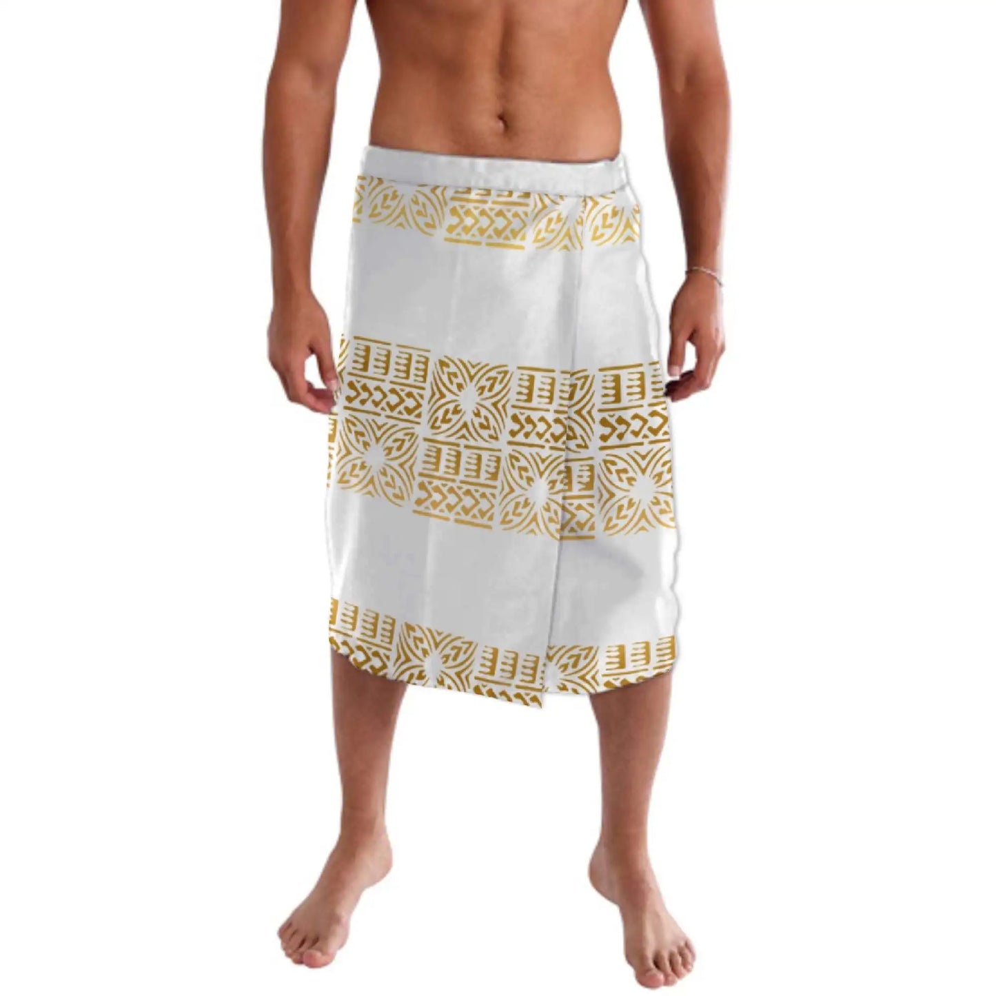 Print on Demand Custom Good Quality Golden Printed Lavalava Mens Skirt Samoan Traditional Clothes White Hawaii Sarongs for Men