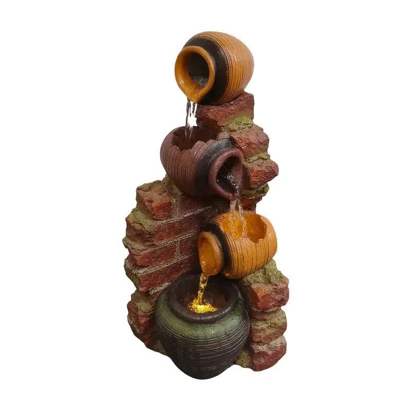 Resin - Made Brick - Shaped Jar with Inlaid Tile Fountain - Ideal for Home Decor Enthusiasts