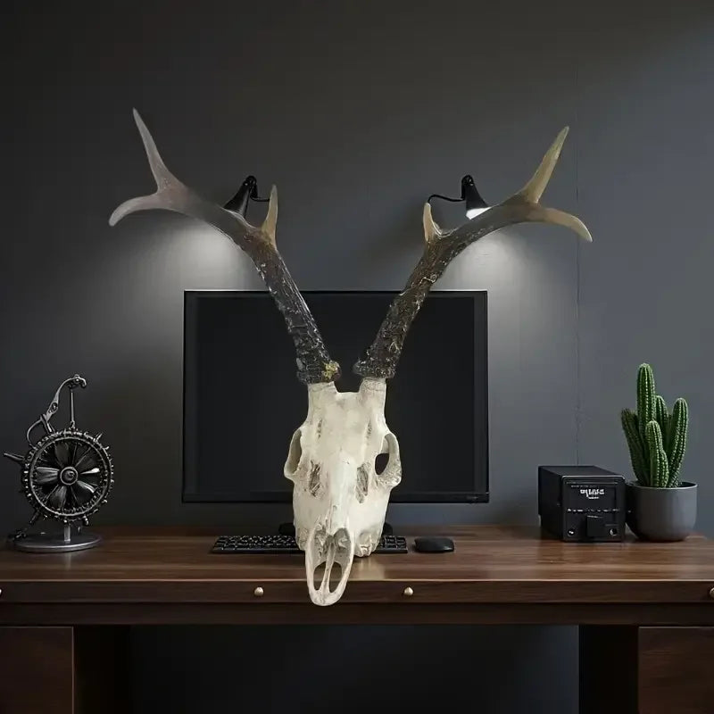 Deer -Themed 3D Resin Crafts Decor Artistic Hand-painted Figurine Antler Detail for Indoor Desk Rustic-Style Space Ornament