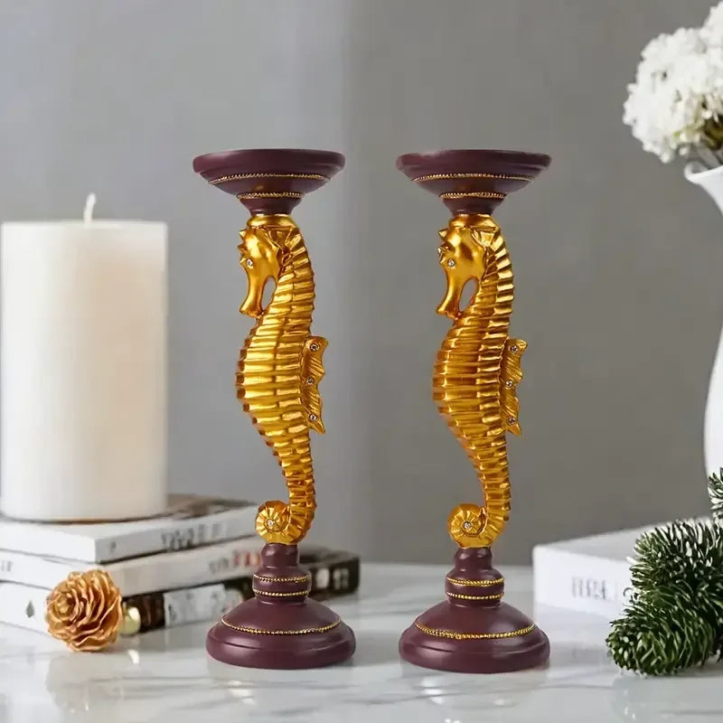 Hand-Painted 3D Seahorse Animal Theme Golden Resin Figurine Fashion Home Decor & Tabletop Ornament