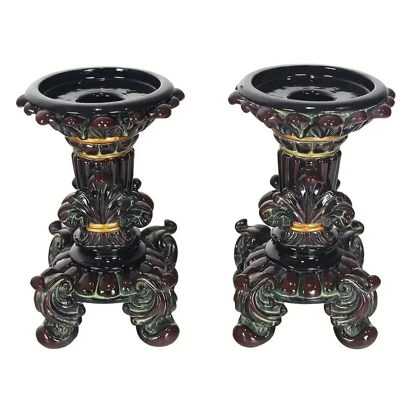 Resin Crafts Hand-painted Fashion Candle Holder Artistic Decor Gold Accent Ornate Pattern Detail Indoor Dining Space
