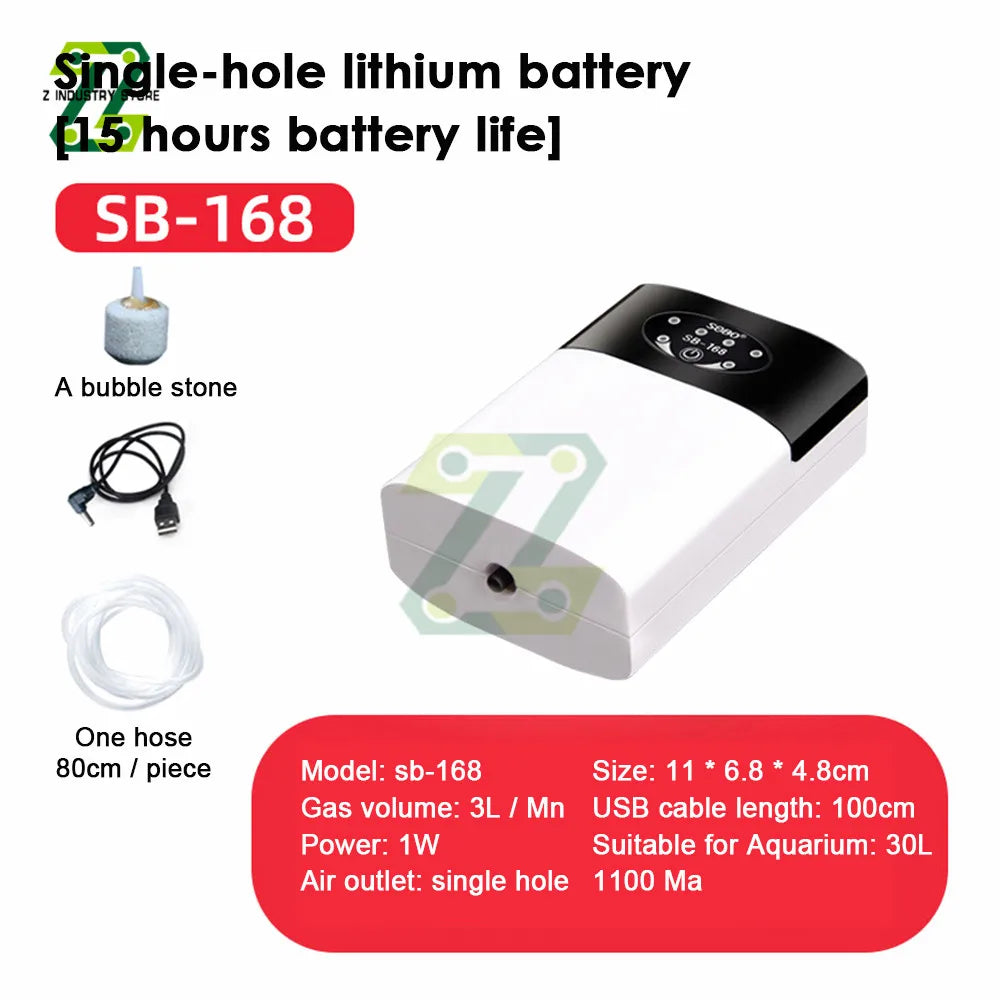 Oxygen Air Pump Air Compressor USB Charging 2600mAh Portable Exhaust Silent Oxygen Pump Aquarium Oxygen Pump