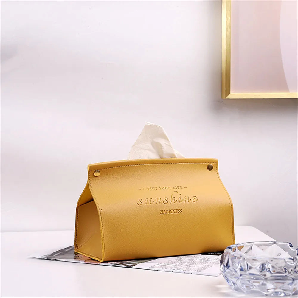 Premium PU Leather Tissue Box - Nordic Foldable Napkin Holder Organizer