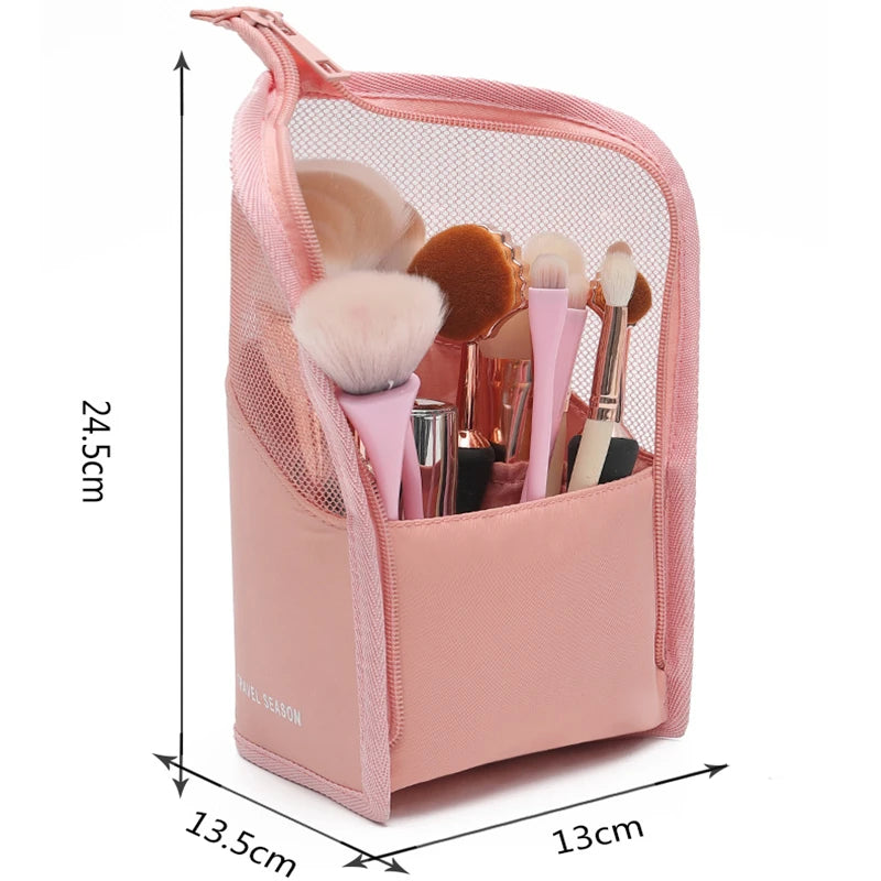 Premium Standing Cosmetic Bag - Clear Zipper Makeup Brush Organizer