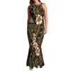 Undefined Polynesian Tribal Long Bodycon Sleeveless Mermaid Evening Dresses Tie Knotted Back Women's Fishtail Casual Dresses