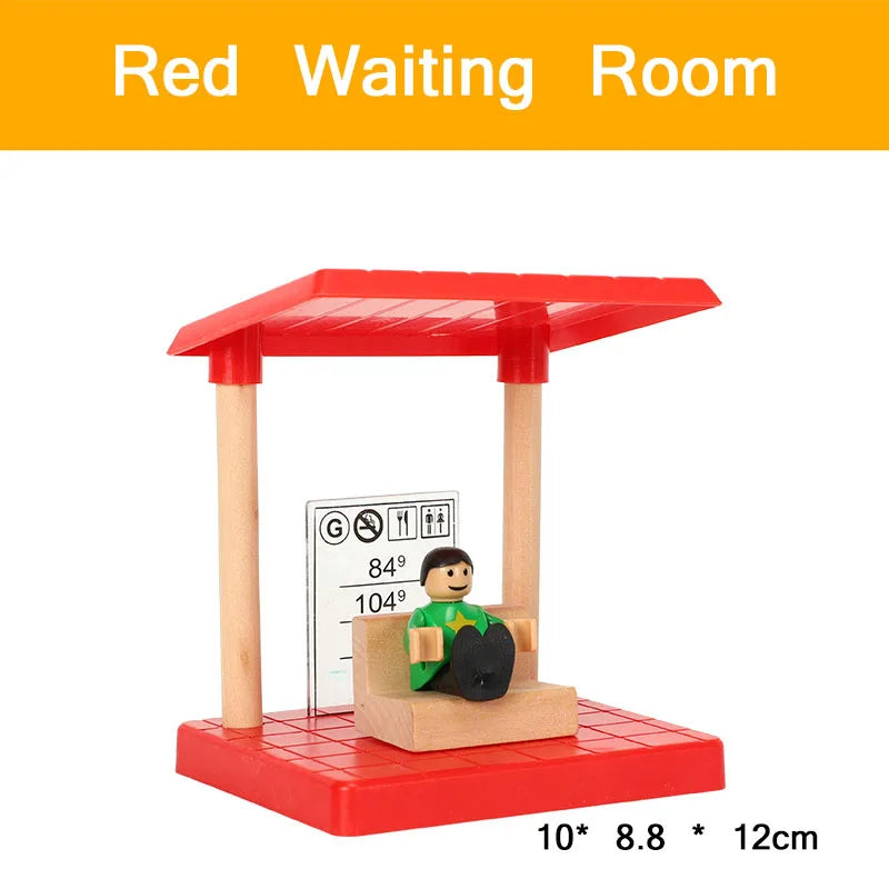 Wooden Train Tracks Scene Accessories Wooden Double Platform Gas Station Airplane Airport Educational DIY Toys For Children