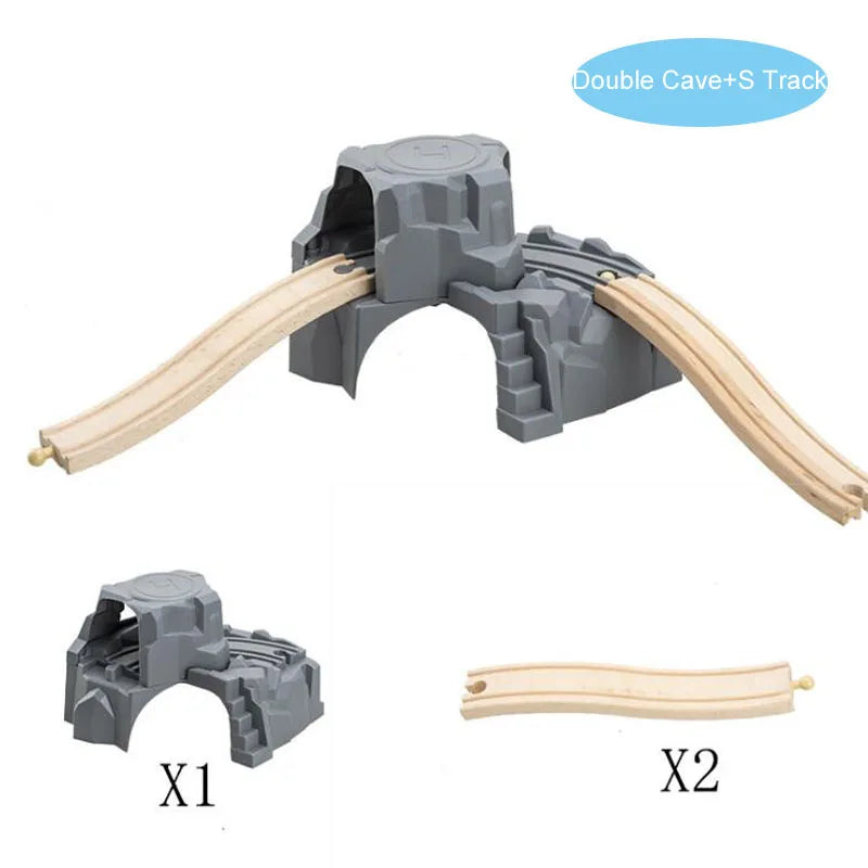Plastic Gray Double Tunnel Wooden Train Track Accessories Tunnel Track Train Wood Railway Toys Compatible Thomas Biro Tracks
