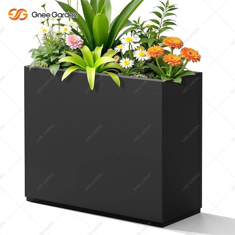 Luxury Small Black Galvanized Steel Planters Home Decor Floor Stand Square Garden Pots